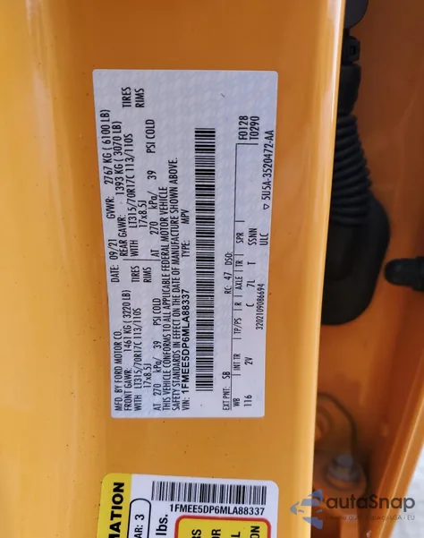 2021 Ford Bronco Base from USA, damaged, VIN 1FMEE5DP6MLA88337